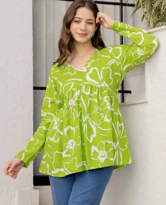 Lime floral printed cotton tunic short kurti top for women 1