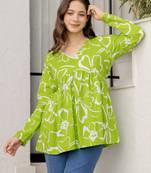 Lime floral printed cotton tunic short kurti top for women