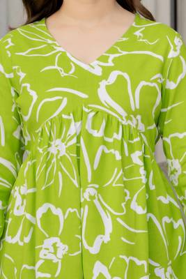 Lime floral printed cotton tunic short kurti top for women 4