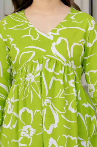 Lime floral printed cotton tunic short kurti top for women