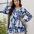 Blue floral printed cotton tunic short kurti top for women