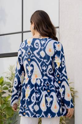 Blue floral printed cotton tunic short kurti top for women 2
