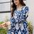 Blue floral printed cotton tunic short kurti top for women