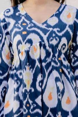 Blue floral printed cotton tunic short kurti top for women 4