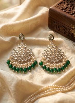   Beautiful Green Color Gold Plated Pearl Earrings for Wo  and Girls 1
