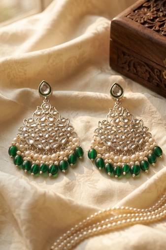   Beautiful Green Color Gold Plated Pearl Earrings for Wo  and Girls