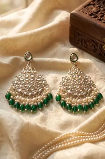   Beautiful Green Color Gold Plated Pearl Earrings for Wo  and Girls