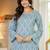 Blue floral printed cotton tunic short kurti top for women