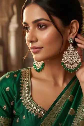   Beautiful Green Color Gold Plated Pearl Earrings for Wo  and Girls