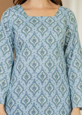 Blue floral printed cotton tunic short kurti top for women 2