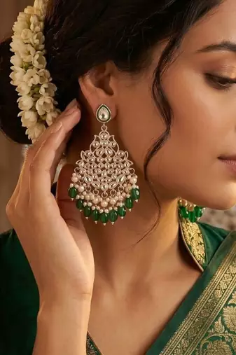   Beautiful Green Color Gold Plated Pearl Earrings for Wo  and Girls