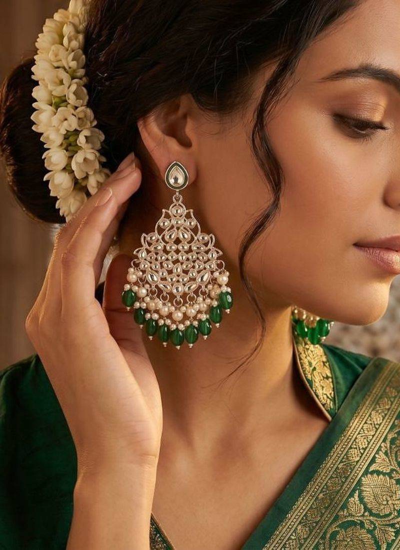   Beautiful Green Color Gold Plated Pearl Earrings for Wo  and Girls