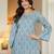 Blue floral printed cotton tunic short kurti top for women