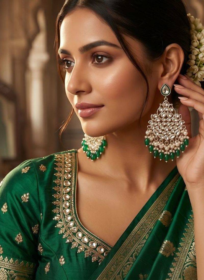   Beautiful Green Color Gold Plated Pearl Earrings for Wo  and Girls