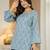 Blue floral printed cotton tunic short kurti top for women