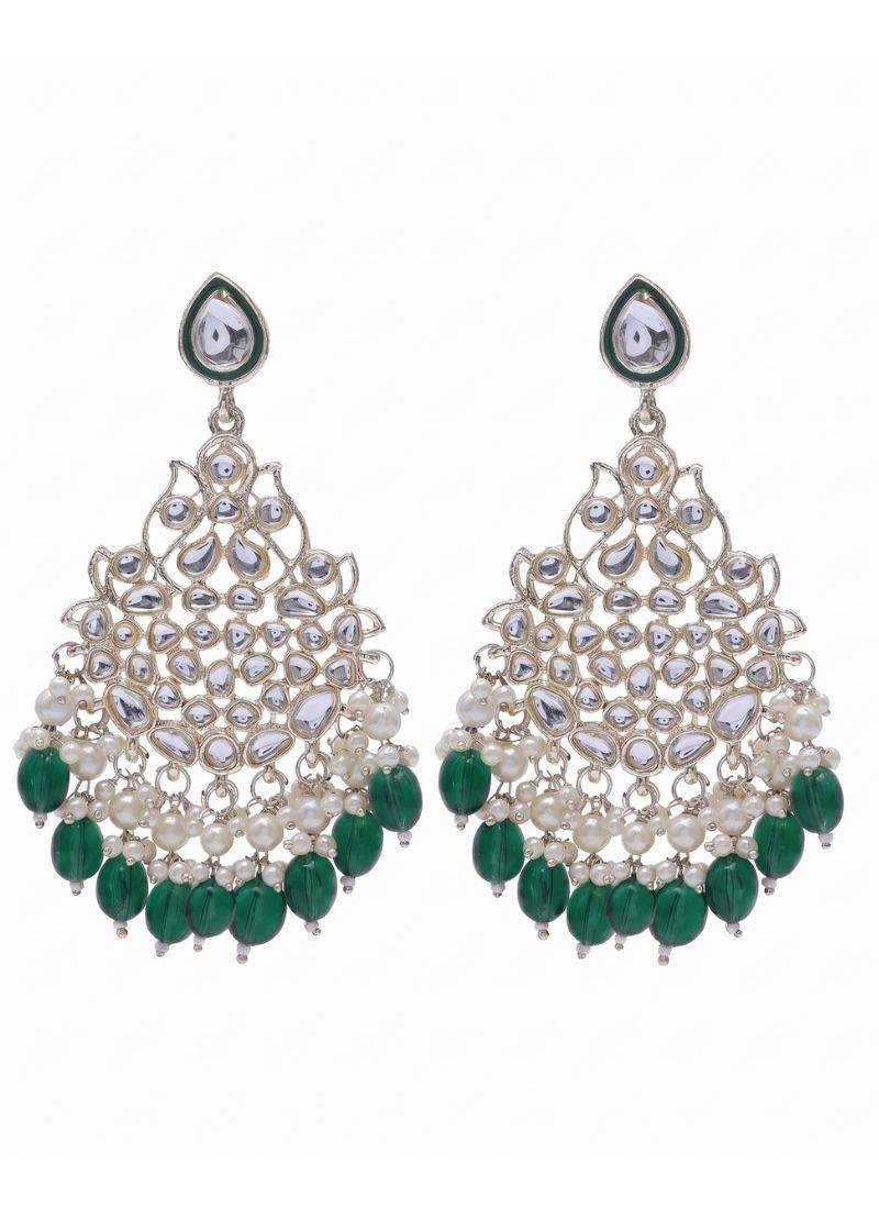   Beautiful Green Color Gold Plated Pearl Earrings for Wo  and Girls