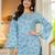 Blue floral printed cotton tunic short kurti top for women