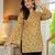 Yellow floral printed cotton tunic short kurti top for women