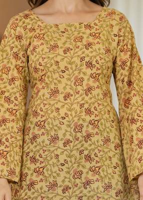 Yellow floral printed cotton tunic short kurti top for women 5
