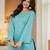 Turquoise floral printed cotton tunic short kurti top for women