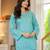Turquoise floral printed cotton tunic short kurti top for women