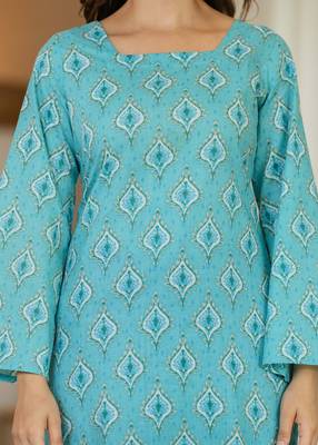 Turquoise floral printed cotton tunic short kurti top for women 5