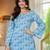 Blue floral printed cotton tunic short kurti top for women