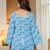 Blue floral printed cotton tunic short kurti top for women