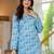 Blue floral printed cotton tunic short kurti top for women