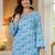 Blue floral printed cotton tunic short kurti top for women
