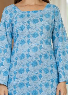 Blue floral printed cotton tunic short kurti top for women 5