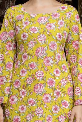 Yellow floral printed cotton tunic short kurti top for women 5