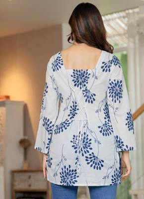 White floral printed cotton tunic short kurti top for women 2