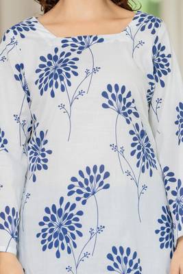 White floral printed cotton tunic short kurti top for women 4