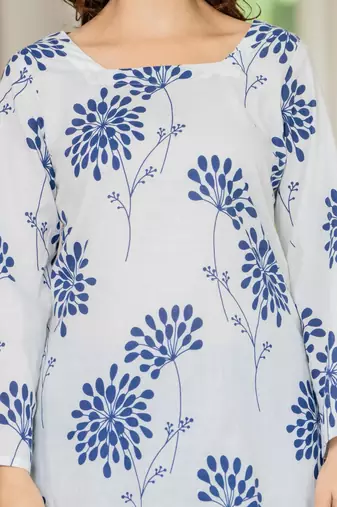 White floral printed cotton tunic short kurti top for women