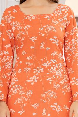 Orange floral printed cotton tunic short kurti top for women 3