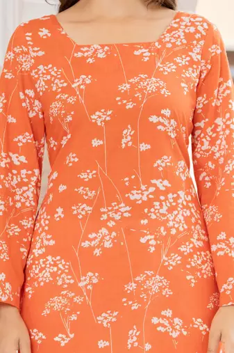 Orange floral printed cotton tunic short kurti top for women