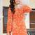 Orange floral printed cotton tunic short kurti top for women