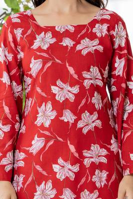 Red floral printed cotton tunic short kurti top for women 4