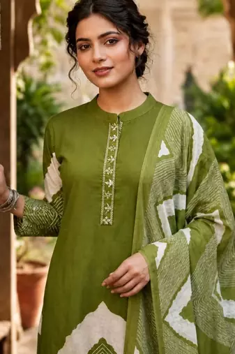 Olive Green Leheriya Print Kurta Set