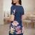 Navy blue floral printed cotton tunic short kurti top for women