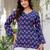 Navy blue floral printed cotton tunic short kurti top for women