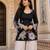 Black floral printed cotton tunic short kurti top for women
