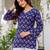 Navy blue floral printed cotton tunic short kurti top for women