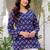 Navy blue floral printed cotton tunic short kurti top for women