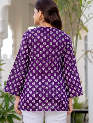 Purple floral printed cotton tunic short kurti top for women 2