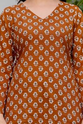 Brown floral printed cotton tunic short kurti top for women 4