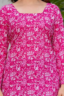 Pink floral printed cotton tunic short kurti top for women 5
