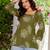 Olive floral printed cotton tunic short kurti top for women