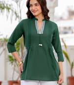 Green floral printed cotton tunic short kurti top for women